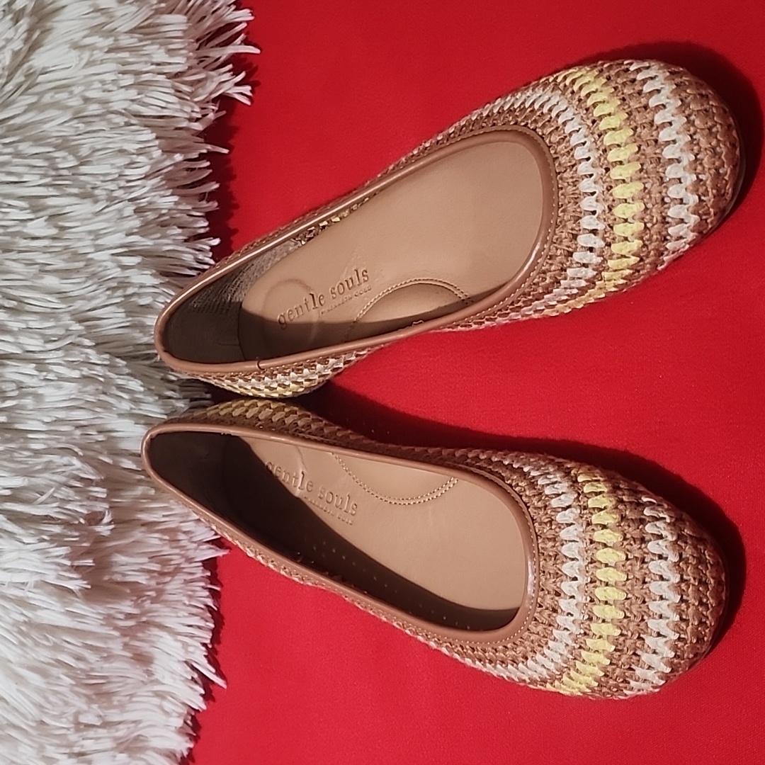 Gentle Souls Marble Brown And Yellow Woven Flats